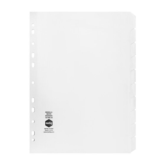 Marbig Indices & Dividers 10 Tab Manilla A4 White