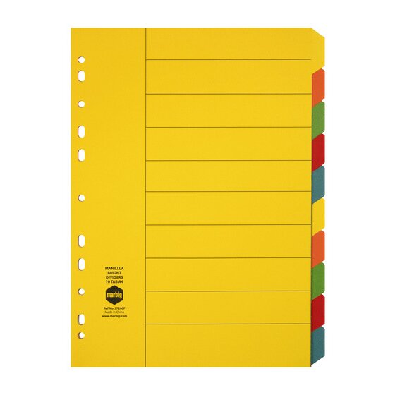 Marbig Indices & Dividers 10 Tab Manilla A4 Brights