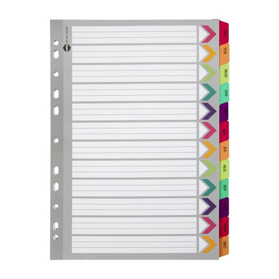 Marbig Indices & Dividers Jan-dec Tab Reinforced A4 Fluoro
