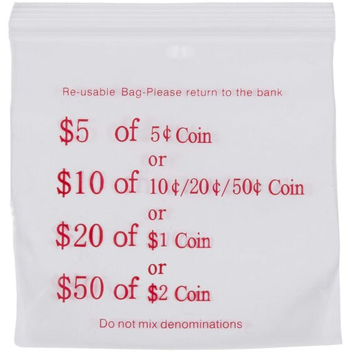 Cumberland Press Seal Coin Bags 60MIC 110 X 100MM CLEAR/RED