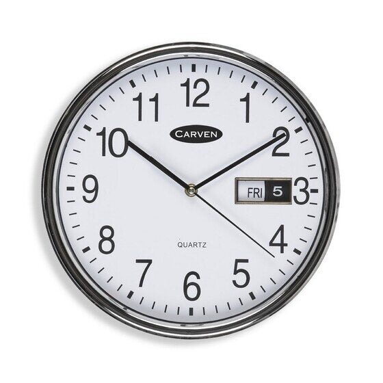 Carven Clock 285MM Silver Rim with Date
