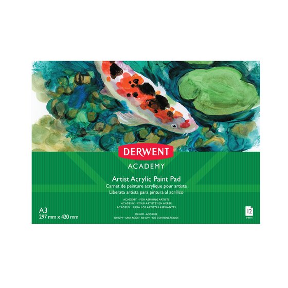 Derwent Academy Acrylic Paint Pad A3 Landscape 12 Sheet