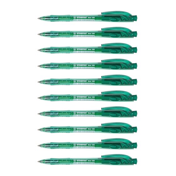 Stabilo 308 Liner Retractable Ballpoint Pen Medium Green Box 10