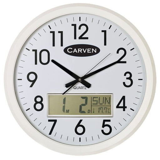 Carven Clock 470MM White Frame with Lcd Calendar