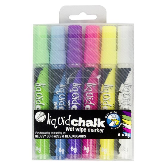 Texta Liquid Chalk Marker Wet Wipe Assorted Wallet 6 Bullet