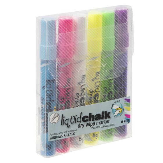 Texta Liquid Chalk Marker Dry Wipe Assorted Wallet 6 Bullet