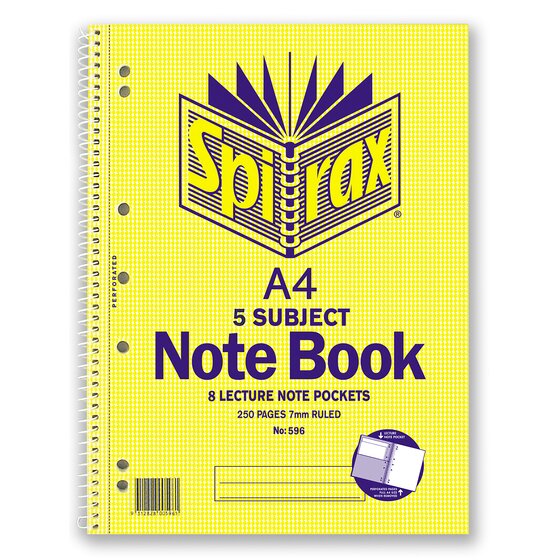 Spirax 596 5 Subject Notebook A4 250 Page