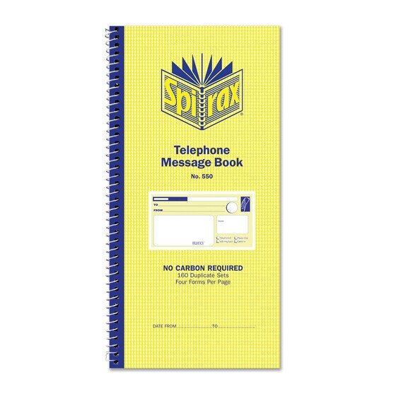 Spirax 550 Telephone Message Book 279X144MM