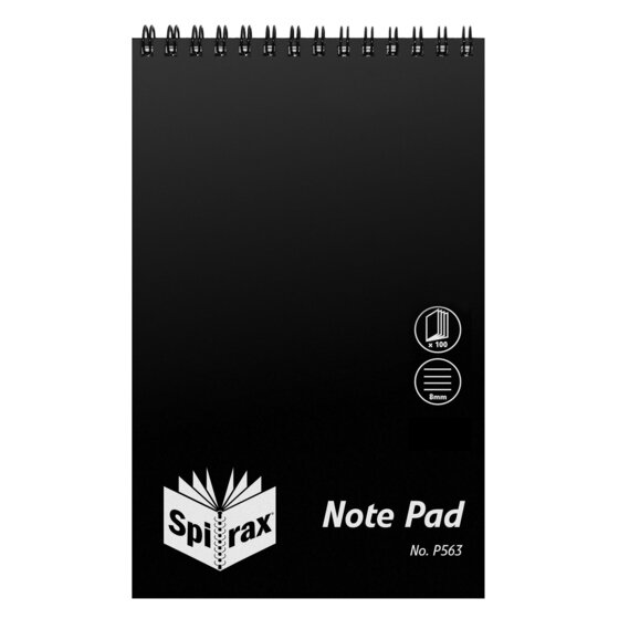 Spirax P563 Notebook Reporters 200x127mm 100 Page Black