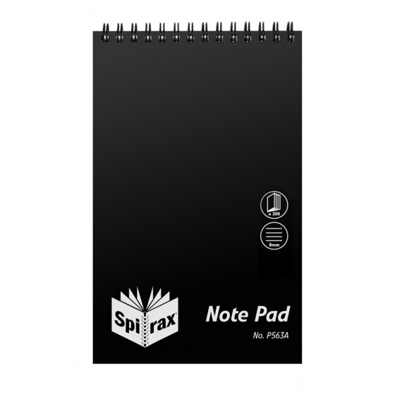 Spirax P563A PP Notebook Reporters 200X127MM 200 Page Black T/O