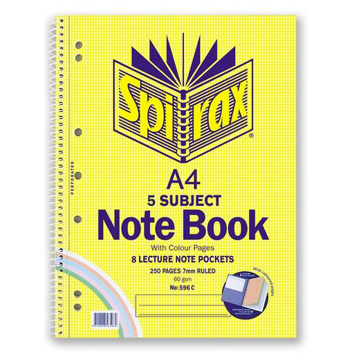 Spirax 596C 5 Subject Notebook Coloured A4 250 Page