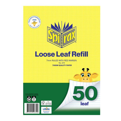 Spirax Loose Leaf Refills A4 50 Leaf 7MM