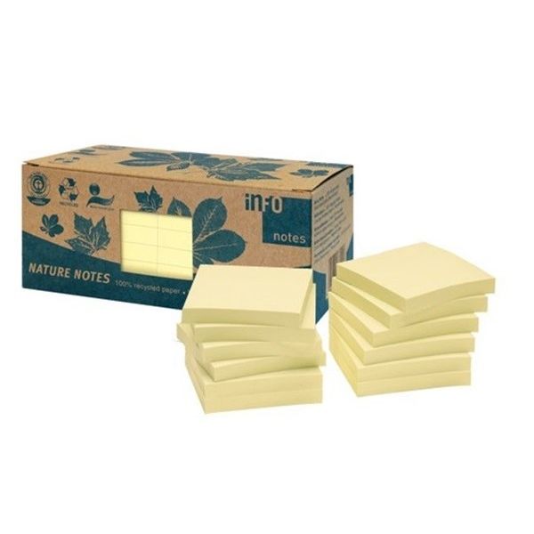 100% Recycled Sticky Notes - Repositionable Nature Notes 75 x 75 mm - Made in Europe