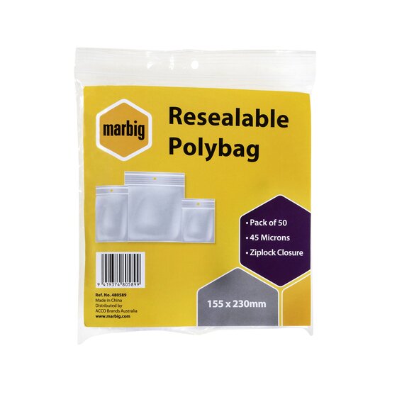 Marbig Zip Lock Bags 155X230MM PK50