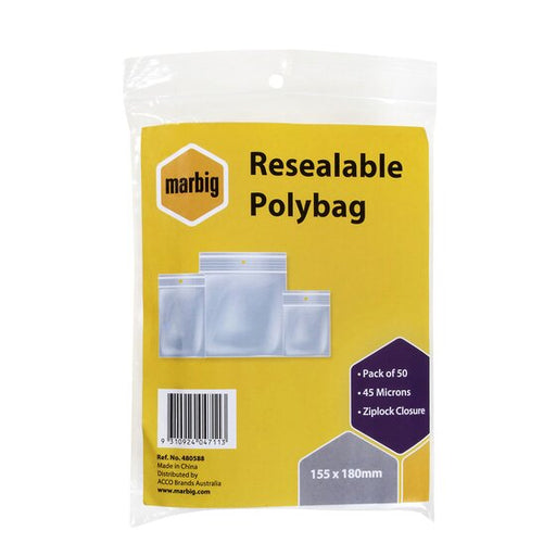 Marbig Resealable Polybags 155MMX180MM PK50