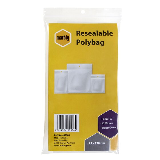 Marbig Zip Lock Bags 75MMX130MM PK50