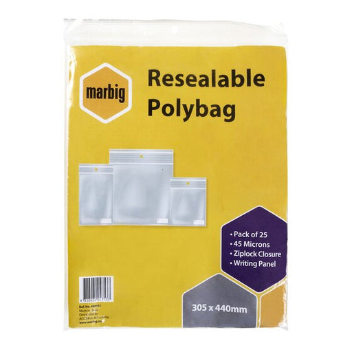 Marbig Resealable Polybags 305MMX440MM Writing Panel PK25