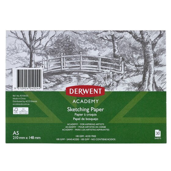 Derwent Academy Sketching Paper Pad A5 Landscape 30 Sheet