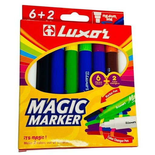 Luxor Magic Marker Pen Set – Pack of 8 (6 Colors + 2 Color Changers)