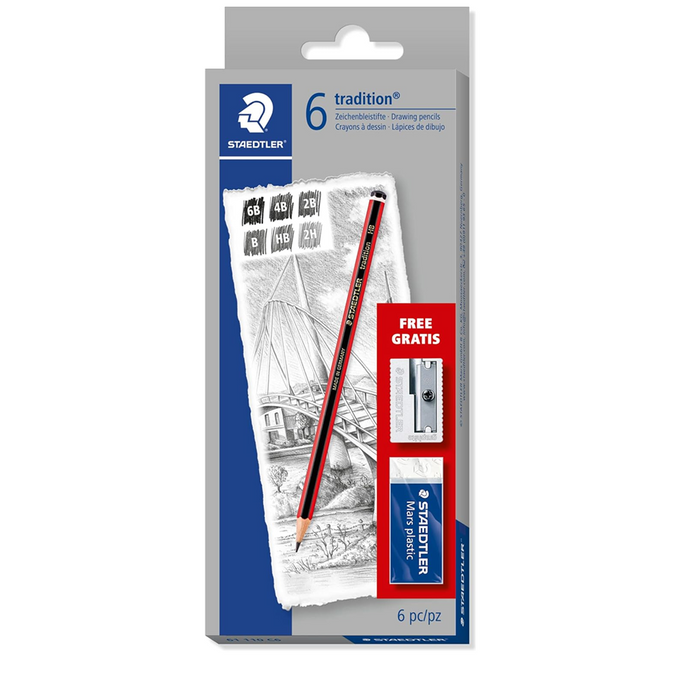 Staedtler Tradition Pencil Set with Eraser Mars Plastic - Pack of 6