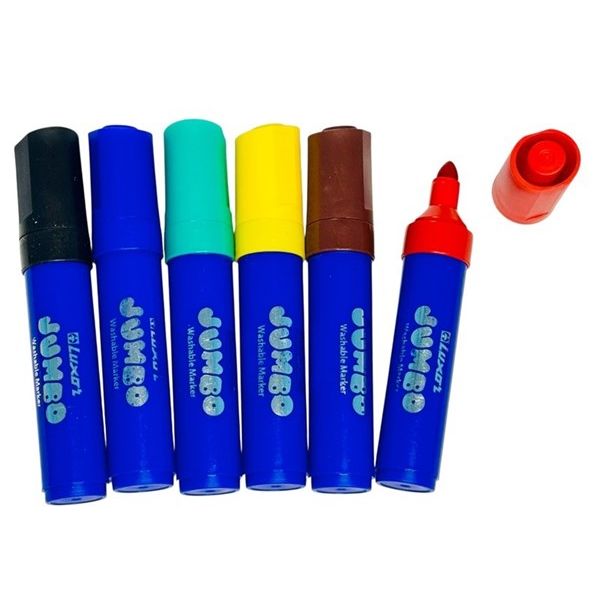 Luxor Jumbo Marker Pack of 6 – Washable Bright Colors