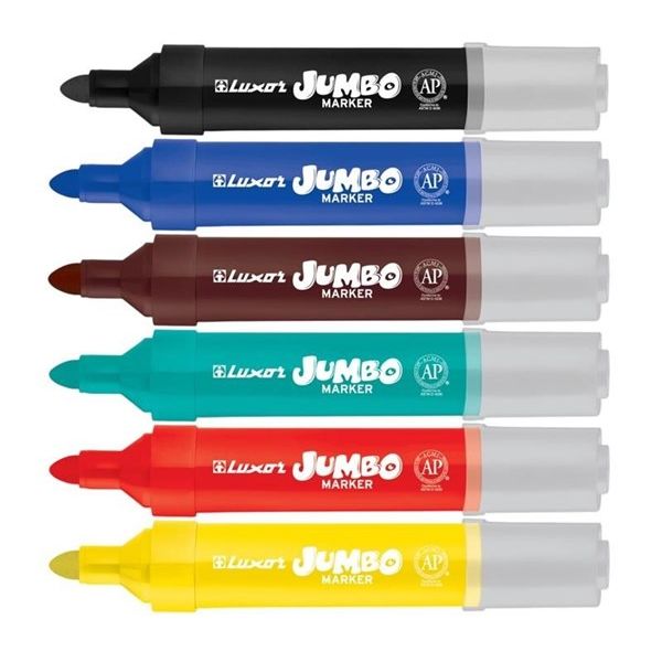 Luxor Jumbo Marker Pack of 6 – Washable Bright Colors