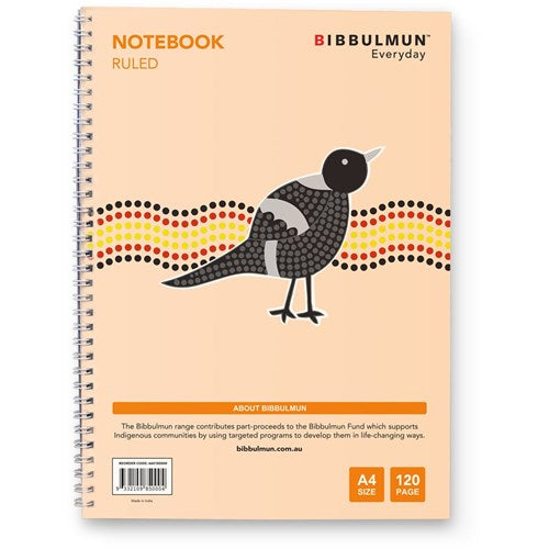 BIBBULMUN Premium Spiral Notebook A4 – 120 Pages, 7mm Ruled, Side Bound