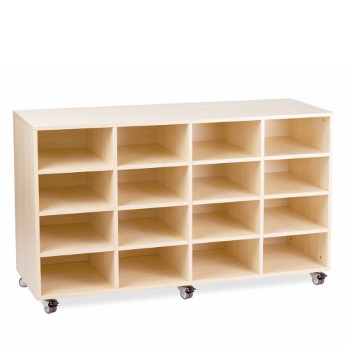 Creative Kids 16 Bay Tote Tray Mobile Storage Trolley 1440 x 450 x 860mm White Oak EMTT16
