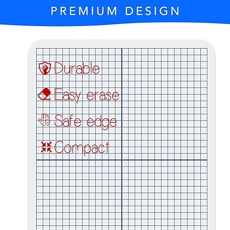 12 Pack Reusable Write-and-Wipe Double Sided Whiteboards with 1cm Grid on one side and blank on the other, Dimensions: 31 cm x 23 cm