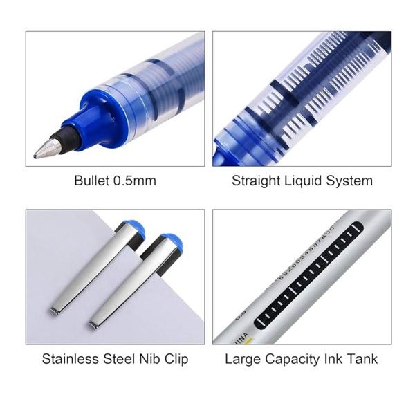 Eyeye Roller Ball Pen Blue 0.5mm – Smooth Writing Liquid Ink Pen (Pack of 12)