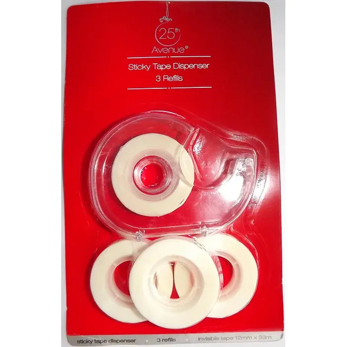 Sticky Tape Dispenser & 4 Invisible Tape Refills included - 12 MM x 33 M