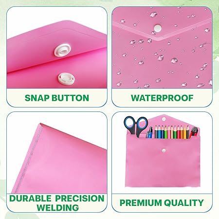 Light Pink Document Wallets A4 Size with Button Closure – Pack of 10