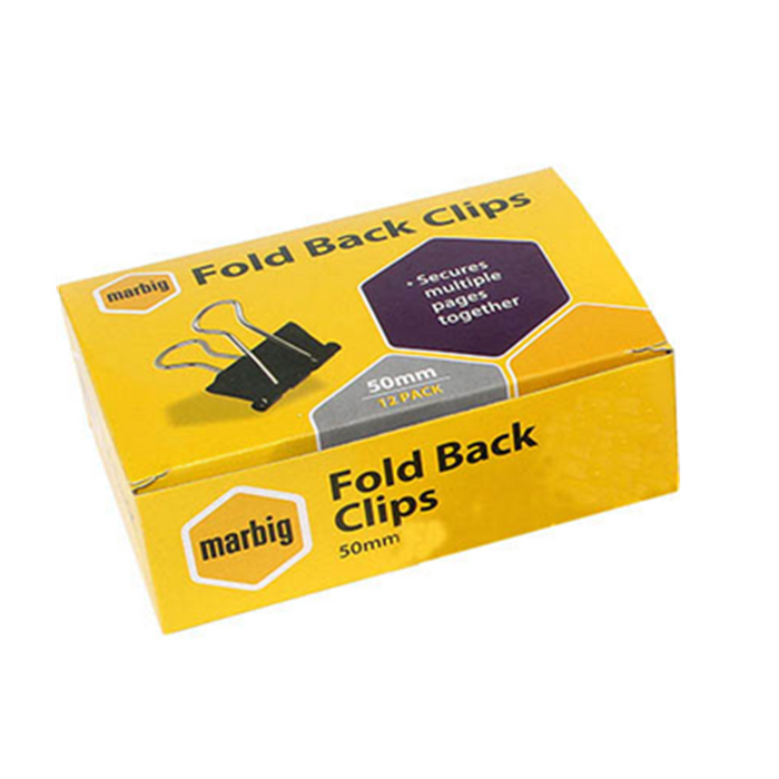 Marbig Fold Back Clips 50 mm - Box 12
