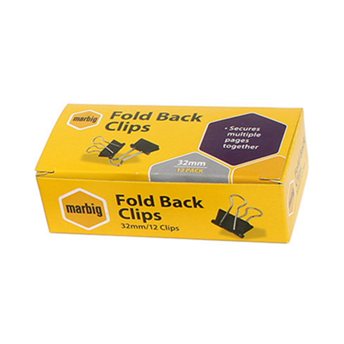 Marbig Fold Back Clips 32 mm - Box 12