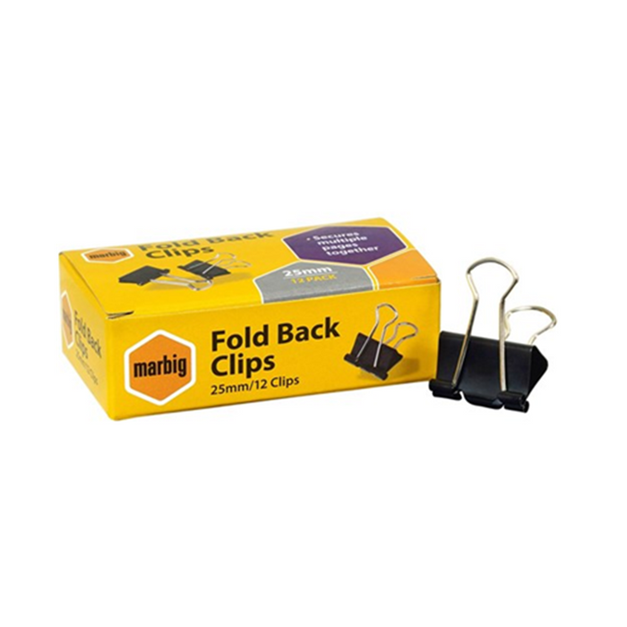 Marbig Fold Back Clips 25 mm - Box 12