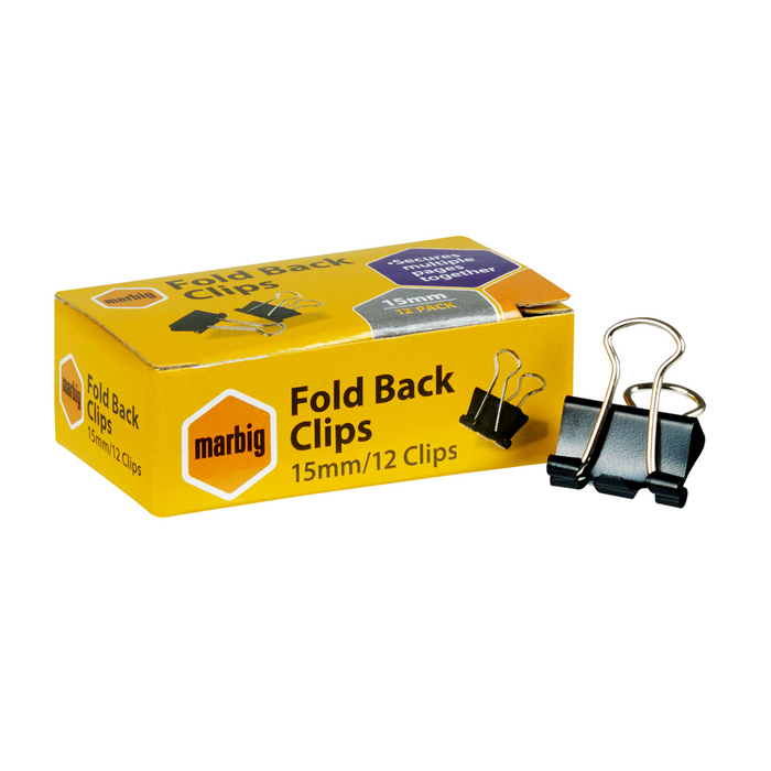 Marbig Fold Back Clips 15 mm - Box 12