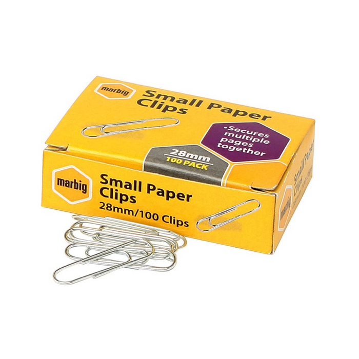 Marbig Small Paper Clips 28 mm - Box 100