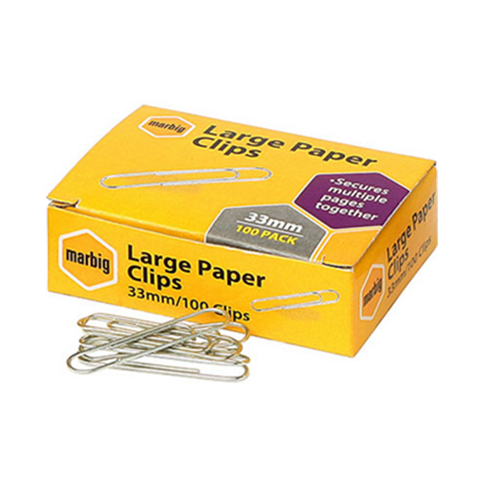 Marbig Large Paper Clips 33 mm - Box 100