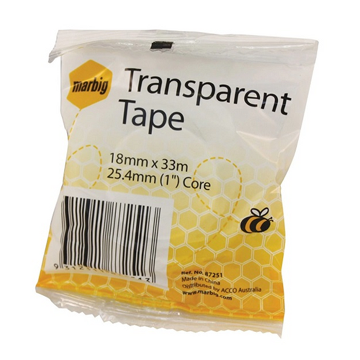 Marbig Transparent Office Tape - 18 mm x 33 mm Roll (Each)
