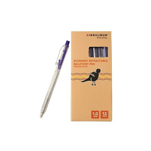 BIBBULMUN Retractable Ballpoint Pen – Blue Ink, 1.0mm Medium Point, Pack of 12