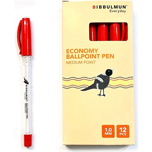 BIBBULMUN Red Ballpoint Pen 1.0mm – Economy Pack of 12