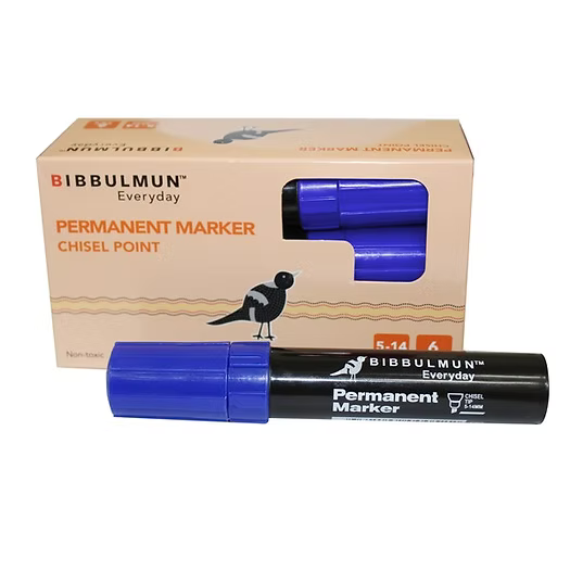 Bibbulmun Permanent Marker 810 – Chisel Point, Blue Ink (Box of 6)