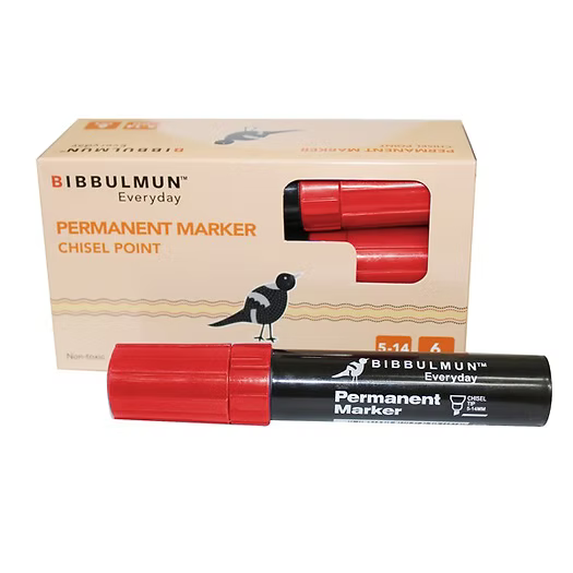 Bibbulmun Permanent Marker 810 – Chisel Point, Red Ink (Box of 6)