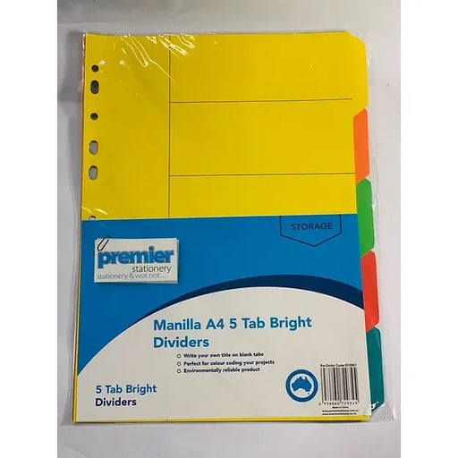 Premier Manilla A4 5 Tab Bright Dividers