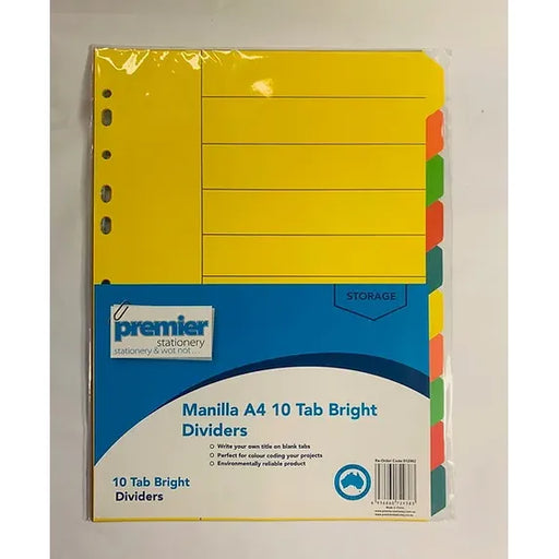Premier Manilla A4 10 Tab Bright Dividers