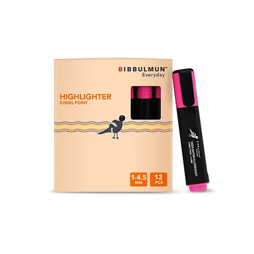 BIBBULMUN Pink Highlighter Chisel Point – Pack of 12