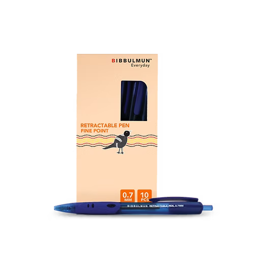 BIBBULMUN Everyday Retractable Ballpoint Pen – Blue Ink, 0.7mm Fine Point (Pack of 10)