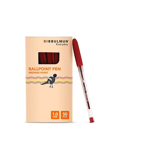 BIBBULMUN Everyday Ballpoint Pen – Red Ink, 1.0mm Medium Point (Pack of 50)