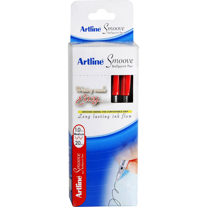 Artline Smoove Ballpoint Pens Red - Pack of 20