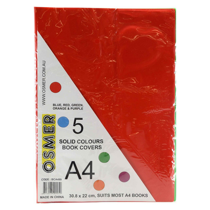 Osmer Book Cover A4 Solid Assorted - Pack of 5